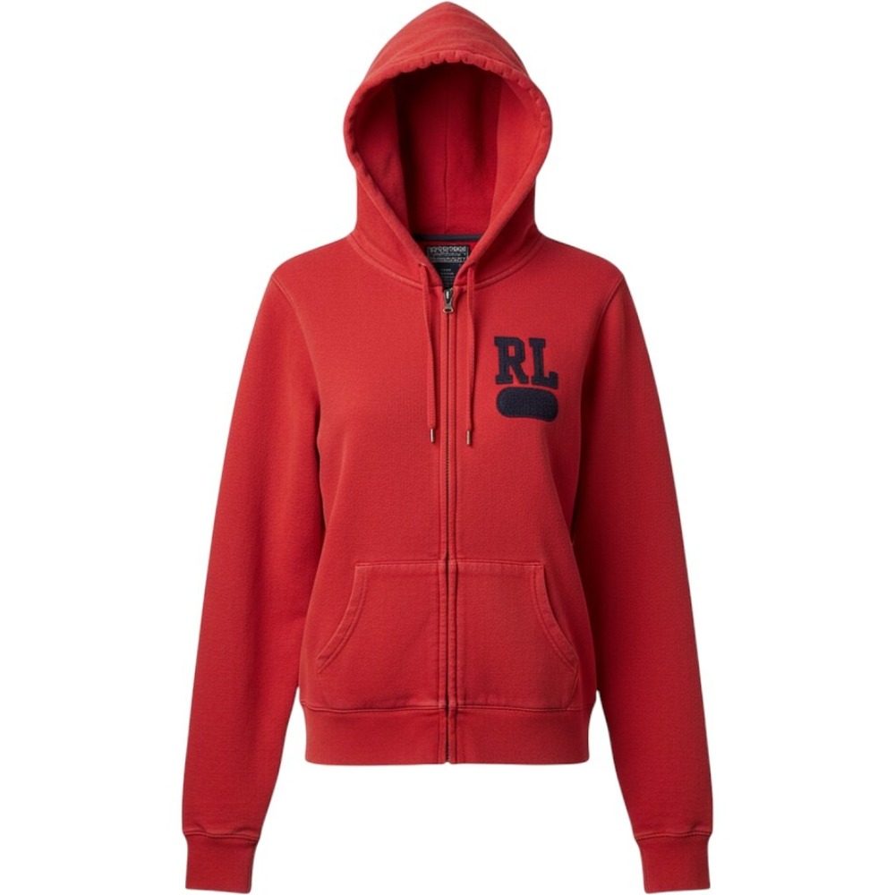 Polo Jeans Co Ralph Lauren Red Zip Up Hoodie Navy RL Patch Mens Medium